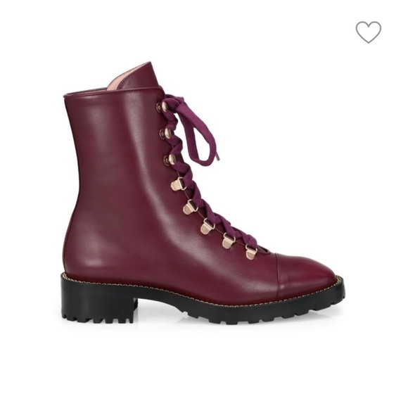 Stuart Weitzman Kolbie combat lace-up boots in burgundy color leather - Picture 1 of 6